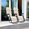 imageBest Choice Products Set of 2 Extra Wide Adjustable Steel Mesh Zero Gravity Lounge Chair Recliners wPillows and Cup Holder Trays  Peacock Blue StripesTan Striped