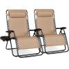imageBest Choice Products Set of 2 Extra Wide Adjustable Steel Mesh Zero Gravity Lounge Chair Recliners wPillows and Cup Holder Trays  Peacock Blue StripesSand