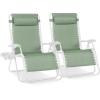 imageBest Choice Products Set of 2 Extra Wide Adjustable Steel Mesh Zero Gravity Lounge Chair Recliners wPillows and Cup Holder Trays  Peacock Blue StripesSage GreenWhite