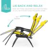 imageBest Choice Products Set of 2 Extra Wide Adjustable Steel Mesh Zero Gravity Lounge Chair Recliners wPillows and Cup Holder Trays  Peacock Blue StripesSunflower Yellow