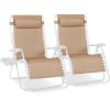 imageBest Choice Products Set of 2 Extra Wide Adjustable Steel Mesh Zero Gravity Lounge Chair Recliners wPillows and Cup Holder Trays  Peacock Blue StripesSandWhite