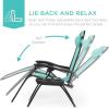 imageBest Choice Products Set of 2 Extra Wide Adjustable Steel Mesh Zero Gravity Lounge Chair Recliners wPillows and Cup Holder Trays  Peacock Blue StripesMint