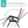 imageBest Choice Products Set of 2 Extra Wide Adjustable Steel Mesh Zero Gravity Lounge Chair Recliners wPillows and Cup Holder Trays  Peacock Blue StripesBubblegum Pink