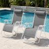 imageBest Choice Products Set of 2 Extra Wide Adjustable Steel Mesh Zero Gravity Lounge Chair Recliners wPillows and Cup Holder Trays  Peacock Blue StripesIce GrayWhite