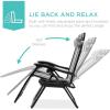imageBest Choice Products Set of 2 Extra Wide Adjustable Steel Mesh Zero Gravity Lounge Chair Recliners wPillows and Cup Holder Trays  Peacock Blue StripesGray Stripes