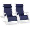 imageBest Choice Products Set of 2 Extra Wide Adjustable Steel Mesh Zero Gravity Lounge Chair Recliners wPillows and Cup Holder Trays  Peacock Blue StripesNavyWhite