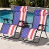 imageBest Choice Products Set of 2 Extra Wide Adjustable Steel Mesh Zero Gravity Lounge Chair Recliners wPillows and Cup Holder Trays  Peacock Blue StripesAmerican Flag