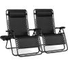 imageBest Choice Products Set of 2 Extra Wide Adjustable Steel Mesh Zero Gravity Lounge Chair Recliners wPillows and Cup Holder Trays  Peacock Blue StripesBlack