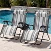 imageBest Choice Products Set of 2 Extra Wide Adjustable Steel Mesh Zero Gravity Lounge Chair Recliners wPillows and Cup Holder Trays  Peacock Blue StripesGray Stripes