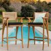 imageBest Choice Products Set of 2 Outdoor Acacia Wood Bar Stools Bar Chairs for Patio Pool Garden wWeatherResistant Cushions  CreamBlack