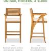 imageBest Choice Products Set of 2 Outdoor Acacia Wood Bar Stools Bar Chairs for Patio Pool Garden wWeatherResistant Cushions  CreamCream