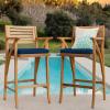 imageBest Choice Products Set of 2 Outdoor Acacia Wood Bar Stools Bar Chairs for Patio Pool Garden wWeatherResistant Cushions  CreamNavy