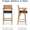 imageBest Choice Products Set of 2 Outdoor Acacia Wood Bar Stools Bar Chairs for Patio Pool Garden wWeatherResistant Cushions  CreamNavy
