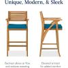 imageBest Choice Products Set of 2 Outdoor Acacia Wood Bar Stools Bar Chairs for Patio Pool Garden wWeatherResistant Cushions  CreamPeacock Blue
