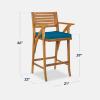 imageBest Choice Products Set of 2 Outdoor Acacia Wood Bar Stools Bar Chairs for Patio Pool Garden wWeatherResistant Cushions  CreamPeacock Blue