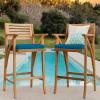 imageBest Choice Products Set of 2 Outdoor Acacia Wood Bar Stools Bar Chairs for Patio Pool Garden wWeatherResistant Cushions  CreamPeacock Blue