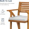 imageBest Choice Products Set of 2 Outdoor Acacia Wood Bar Stools Bar Chairs for Patio Pool Garden wWeatherResistant Cushions  CreamWhite Sand
