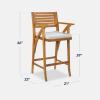 imageBest Choice Products Set of 2 Outdoor Acacia Wood Bar Stools Bar Chairs for Patio Pool Garden wWeatherResistant Cushions  CreamWhite Sand