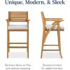 imageBest Choice Products Set of 2 Outdoor Acacia Wood Bar Stools Bar Chairs for Patio Pool Garden wWeatherResistant Cushions  CreamWhite Sand