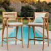 imageBest Choice Products Set of 2 Outdoor Acacia Wood Bar Stools Bar Chairs for Patio Pool Garden wWeatherResistant Cushions  CreamWhite Sand