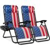 imageBest Choice Products Set of 2 Extra Wide Adjustable Steel Mesh Zero Gravity Lounge Chair Recliners wPillows and Cup Holder Trays  Peacock Blue StripesAmerican Flag