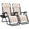 imageBest Choice Products Set of 2 Extra Wide Adjustable Steel Mesh Zero Gravity Lounge Chair Recliners wPillows and Cup Holder Trays  Peacock Blue StripesTan Striped