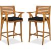 imageBest Choice Products Set of 2 Outdoor Acacia Wood Bar Stools Bar Chairs for Patio Pool Garden wWeatherResistant Cushions  CreamBlack