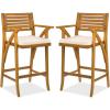 imageBest Choice Products Set of 2 Outdoor Acacia Wood Bar Stools Bar Chairs for Patio Pool Garden wWeatherResistant Cushions  CreamCream
