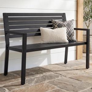 imageBest Choice Products Outdoor Metal Bench Patio Garden Bench Heavy Duty 790lb Capacity Steel Slatted Seat Porch Bench with Armrests Weather Resistant Park Bench