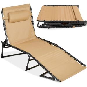 imageBest Choice Products Patio Chaise Lounge Chair Portable Outdoor Folding Recliner for Lawn w 8 Positions Handles 300lb Capacity  Light BlueWhiteBeige