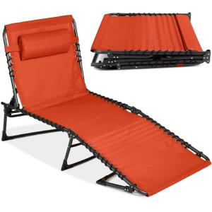 imageBest Choice Products Patio Chaise Lounge Chair Portable Outdoor Folding Recliner for Lawn w 8 Positions Handles 300lb Capacity  Light BlueWhiteBurnt Orange