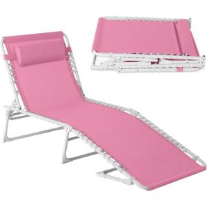 imageBest Choice Products Patio Chaise Lounge Chair Portable Outdoor Folding Recliner for Lawn w 8 Positions Handles 300lb Capacity  Light BlueWhiteCarnationWhite
