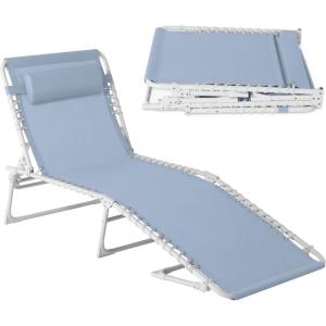 imageBest Choice Products Patio Chaise Lounge Chair Portable Outdoor Folding Recliner for Lawn w 8 Positions Handles 300lb Capacity  Light BlueWhiteFrench BlueWhite
