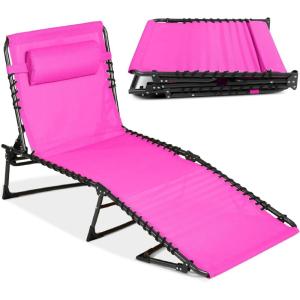 imageBest Choice Products Patio Chaise Lounge Chair Portable Outdoor Folding Recliner for Lawn w 8 Positions Handles 300lb Capacity  Light BlueWhiteHot Pink