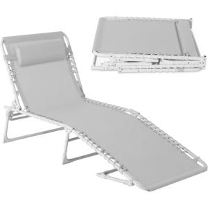 imageBest Choice Products Patio Chaise Lounge Chair Portable Outdoor Folding Recliner for Lawn w 8 Positions Handles 300lb Capacity  Light BlueWhiteIce GrayWhite