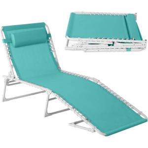 imageBest Choice Products Patio Chaise Lounge Chair Portable Outdoor Folding Recliner for Lawn w 8 Positions Handles 300lb Capacity  Light BlueWhiteLight BlueWhite