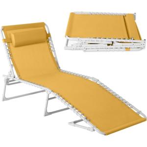 imageBest Choice Products Patio Chaise Lounge Chair Portable Outdoor Folding Recliner for Lawn w 8 Positions Handles 300lb Capacity  Light BlueWhiteMarigoldWhite