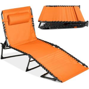 imageBest Choice Products Patio Chaise Lounge Chair Portable Outdoor Folding Recliner for Lawn w 8 Positions Handles 300lb Capacity  Light BlueWhiteOrange