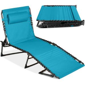 imageBest Choice Products Patio Chaise Lounge Chair Portable Outdoor Folding Recliner for Lawn w 8 Positions Handles 300lb Capacity  Light BlueWhitePeacock