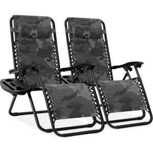 imageBest Choice Products Set of 2 Extra Wide Adjustable Steel Mesh Zero Gravity Lounge Chair Recliners wPillows and Cup Holder Trays  Peacock Blue StripesCamouflage
