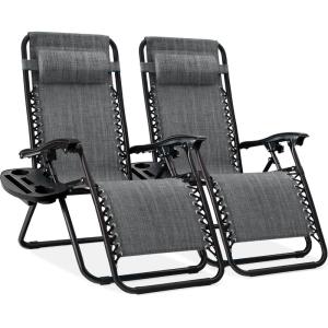 imageBest Choice Products Set of 2 Extra Wide Adjustable Steel Mesh Zero Gravity Lounge Chair Recliners wPillows and Cup Holder Trays  Peacock Blue StripesGrey