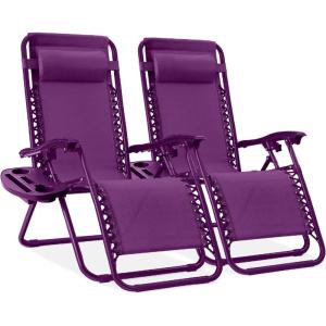 imageBest Choice Products Set of 2 Extra Wide Adjustable Steel Mesh Zero Gravity Lounge Chair Recliners wPillows and Cup Holder Trays  Peacock Blue StripesAmethyst