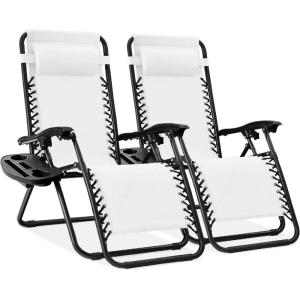 imageBest Choice Products Set of 2 Extra Wide Adjustable Steel Mesh Zero Gravity Lounge Chair Recliners wPillows and Cup Holder Trays  Peacock Blue StripesWhite