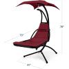 imageBest Choice Products Outdoor Hanging Curved Steel Chaise Lounge Chair Swing wBuiltin Pillow and Removable Canopy  TanBurgundy