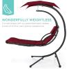 imageBest Choice Products Outdoor Hanging Curved Steel Chaise Lounge Chair Swing wBuiltin Pillow and Removable Canopy  TanBurgundy