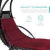 imageBest Choice Products Outdoor Hanging Curved Steel Chaise Lounge Chair Swing wBuiltin Pillow and Removable Canopy  TanBurgundy