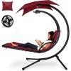 imageBest Choice Products Outdoor Hanging Curved Steel Chaise Lounge Chair Swing wBuiltin Pillow and Removable Canopy  TanBurgundy