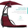 imageBest Choice Products Outdoor Hanging Curved Steel Chaise Lounge Chair Swing wBuiltin Pillow and Removable Canopy  TanBurgundy