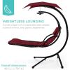 imageBest Choice Products Outdoor Hanging Curved Steel Chaise Lounge Chair Swing wBuiltin Pillow and Removable Canopy  TanBurgundy