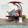 imageBest Choice Products Outdoor Hanging Curved Steel Chaise Lounge Chair Swing wBuiltin Pillow and Removable Canopy  TanBurgundy
